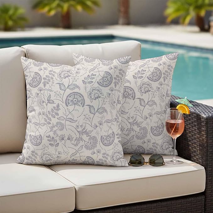 Outdoor Pillow Covers 18x18 Set of 2, Vintage Spring Floral Waterproof Patio Throw Pillow Covers for Couch Sofa Chair, Farmhouse Summer Botanical Decorative Pillowcases for Throw Pillows
