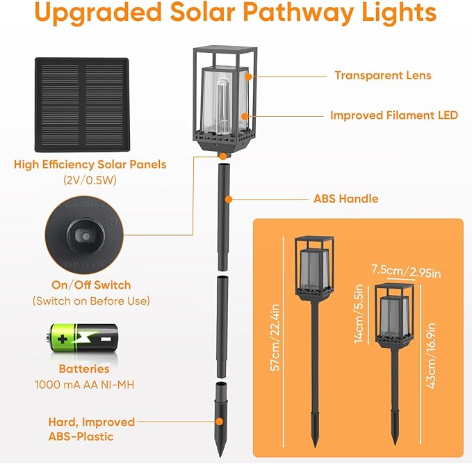4 Pack Solar Pathway Lights Outdoor,IP65 Waterproof - Bright Outdoor Solar Lights for Yard,Auto On/Off Pathway Lights Solar Powered,Solar Path Lights for Walkway Driveway Garden