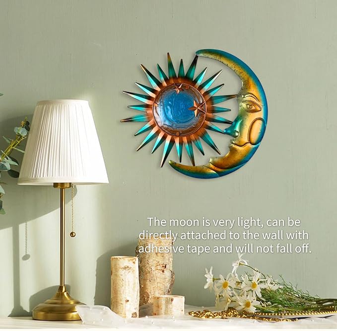 LIFFY Sun Metal Outdoor Wall Decor - 3D Sun Moon Metal Wall Sculpture - Hanging Decoration Gift Ideal for Celestial Decor Home Accent, Bedroom, Garden, Patio, Farmhouse - Lively and Vibrant