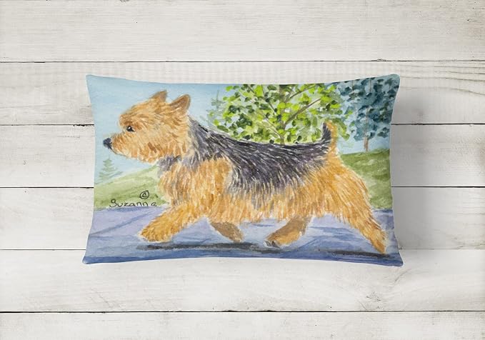 Caroline's Treasures SS8879PW1216 Norwich Terrier Canvas Fabric Decorative Pillow Machine Washable, Indoor Outdoor Decorative Pillow for Couch, Bed or Patio, 12HX16W