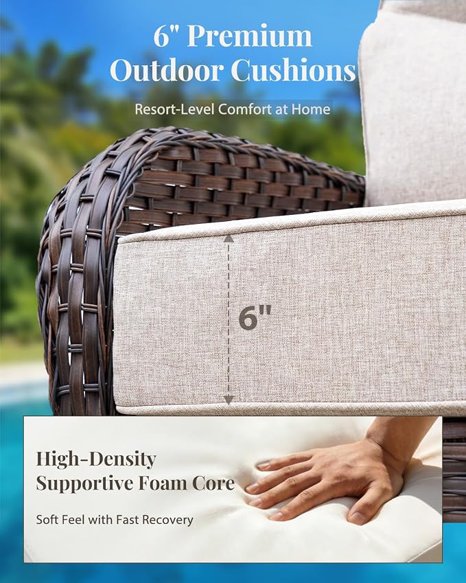 Luxury Patio Furniture Set, High Back Outdoor Rocking Chairs with 6" Thick Cushions and Table, 3 Pieces All Weather Bistro Conversation Set for Porch Deck Balcony Yard (Beige)