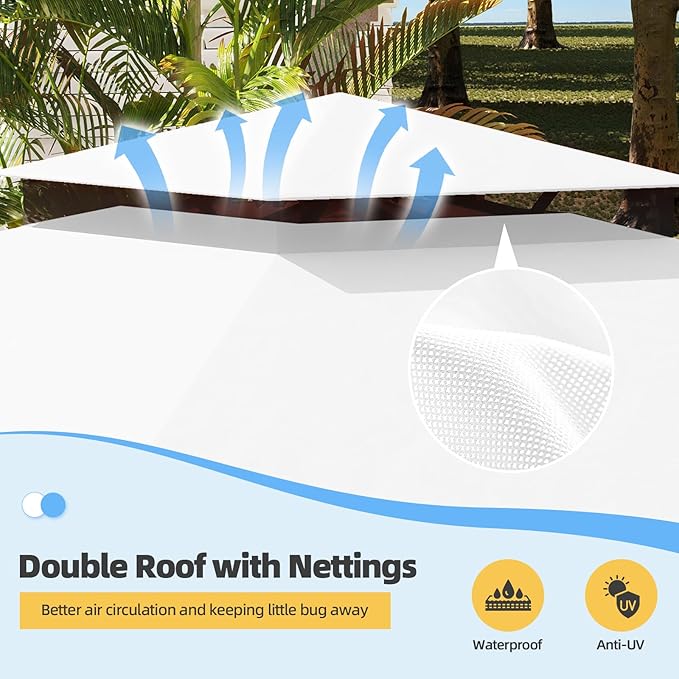 MELLCOM White 10'x10' Outdoor Gazebo for Patio, Heavy Duty Party Tent with Double Roofs, Outdoor Canopy with Curtains and Nettings for Deck, Lawn and Backyard