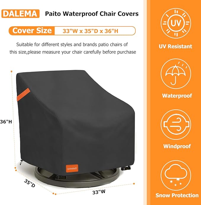 Outdoor Swivel Chair Cover 2 Pack,600D Heavy Duty 100% Waterproof Outdoor Chair Covers,Patio Furniture Covers for Swivel Patio Chairs,33" W x 35" D x 36" H,Black