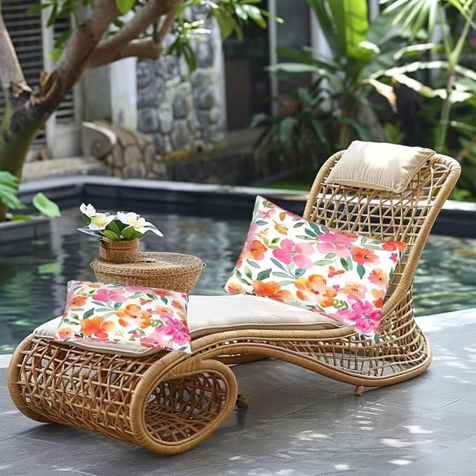 Outdoor Pillows Waterproof Set of 2 Outdoor Pillow Covers 16x24 Inch, Red Throw Pillows Flower Pillow Covers, Summer Garden Decorative Pillows Outdoor Pillows for Patio Furniture Car Home Decor -hs317