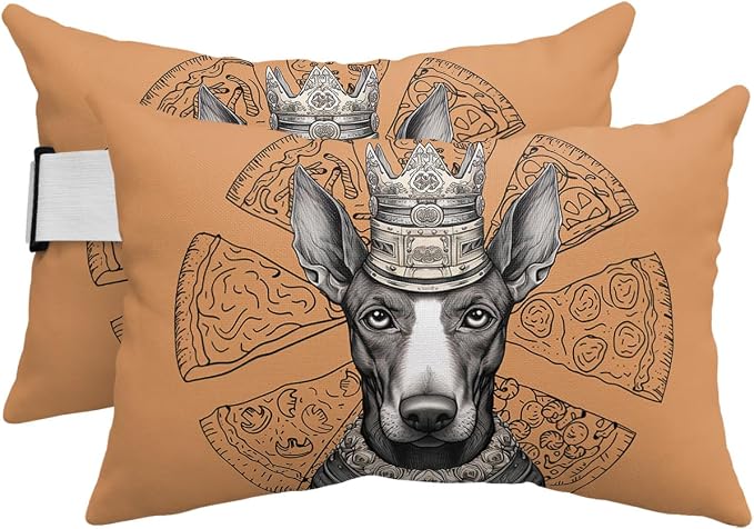 Outdoor Pillows Covers with Inserts Pet Dog with A Crown Thinking About Pizza Waterproof Recliner Pillow with Adjustable Strap Throw Pillows for Patio Furniture Pool Lounge Chair, 12x20 inch, 2PCS