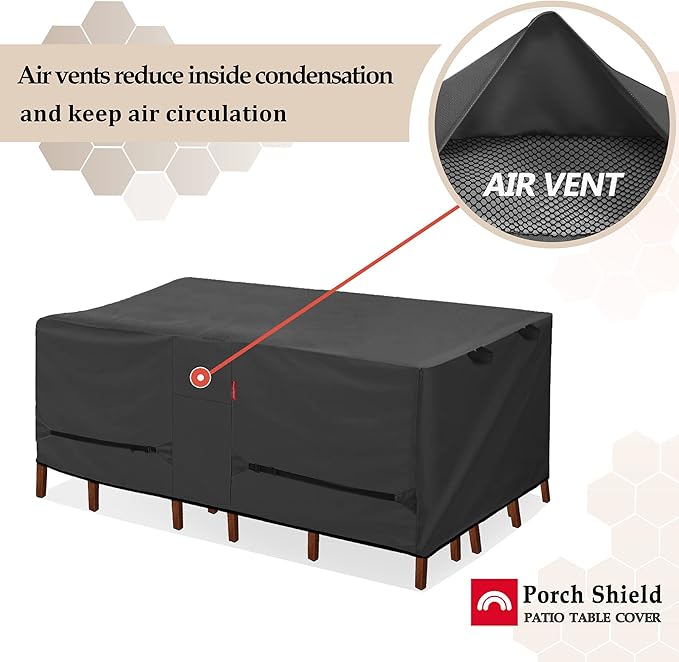 Porch Shield Patio Table Cover - Waterproof Outdoor Dining Table and Chairs Furniture Set Cover Rectangular - 86 x 44 inch, Black