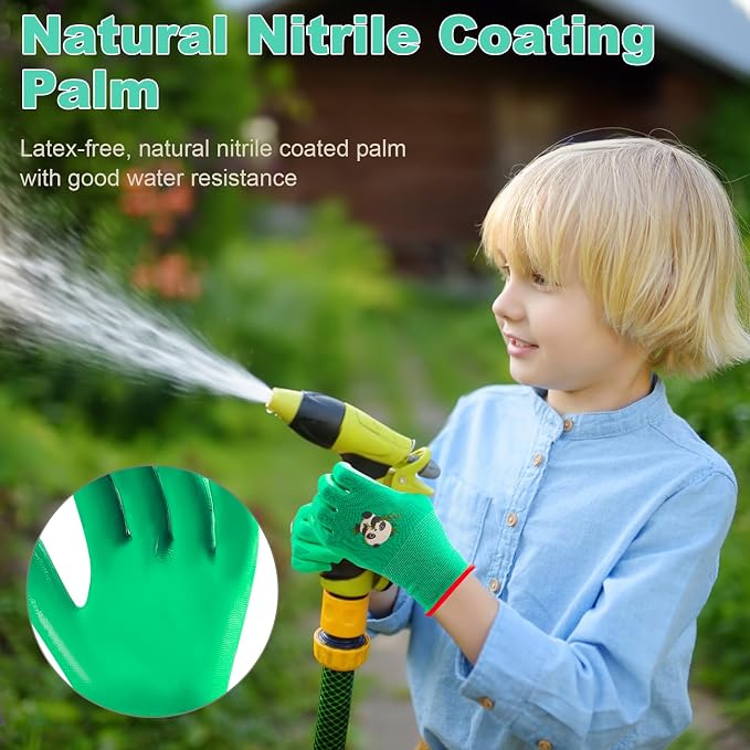 Kids-Gardening-Gloves for Age 3-12, Rubber-Coated Garden Yard Work-Gloves for Children Toddlers Boys & Girls