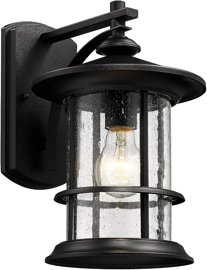 MICSIU 12.5" Modern Farmhouse Textured Black Outdoor Wall Light Fixture | Large Exterior Sconce Light with Clear Seeded Glass, Anti-Rust Porch Light for Front Door, Garage, Patio