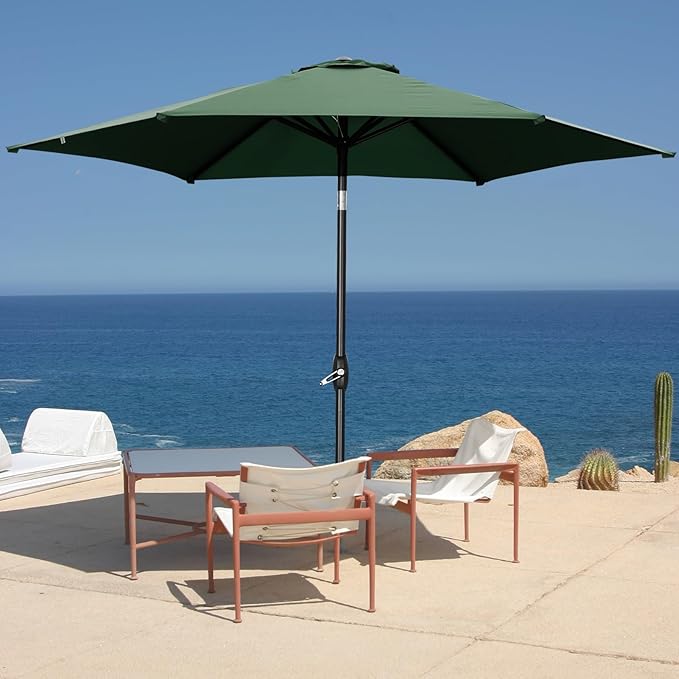 9ft Patio Umbrella Outdoor Portable Table Market Umbrella with Push Button Tilt/Crank,Green