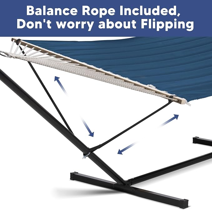 SUNCREAT Hammocks for Outside with Stand, Sunshade, Porch Hammock and Stand, 475 lbs Capacity, Patent Pending, Navy