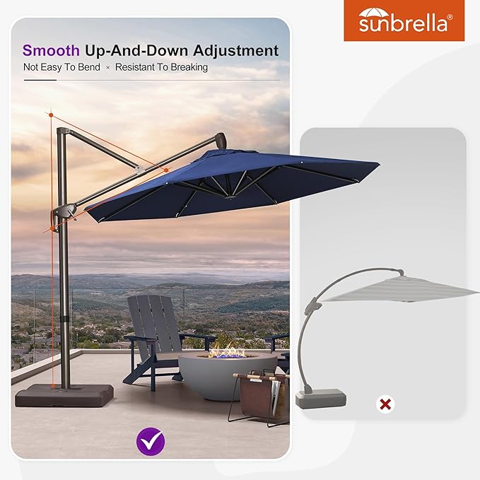 PURPLE LEAF 10' X 10' Cantilever Patio Umbrella with 360-degree Rotation Aluminum Round Outdoor Offset Hanging Umbrella for Patio Pool, Spectrum Indigo