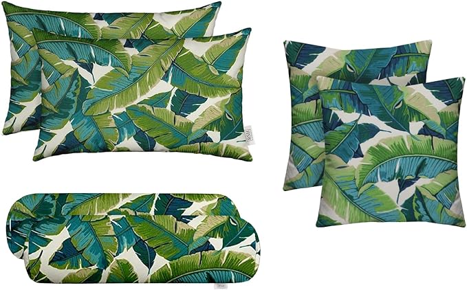 RSH DECOR 6-Pack Pillow Set | All-Weather Spun Fabric | Water & Fade-Resistant | Outdoor Throw Pillows | 20" x 12" Lumbar, 17" Square, & 20" x 6" Neck Roll | Made in USA (Balmoral Opal)