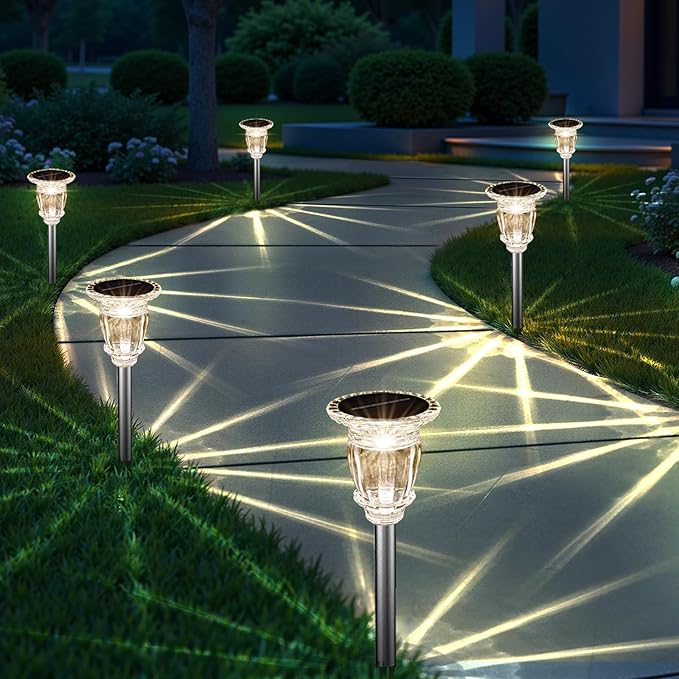 Solar Pathway Lights Outdoor 4 Pack, 10 Modes RGB Color Changing & White Solar Garden Lights, 17.5" IP65 Waterproof Glass Stainless Steel Solar Powered Landscape Lights for Yard Walkway Driveway Patio