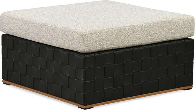 PURPLE LEAF Patio Furniture Set Ottoman Outdoor Sectional Sofa Patio Conversation Set with Olefin-Blend Fabric and Modern PU Leather Base, Patio Couch for Porch, Balcony, Garden, Black