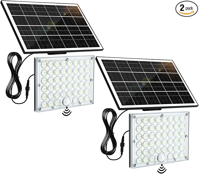 Solar Motion Lights Outdoor,3600LM Bright 184 LEDs Larger Solar Panel Security Lights 3600mAh Battery,3 Modes Flood Lights Outside 6500K IP65 Waterproof for Yard,Garage,Patio,16.4ft Cord,2Pack