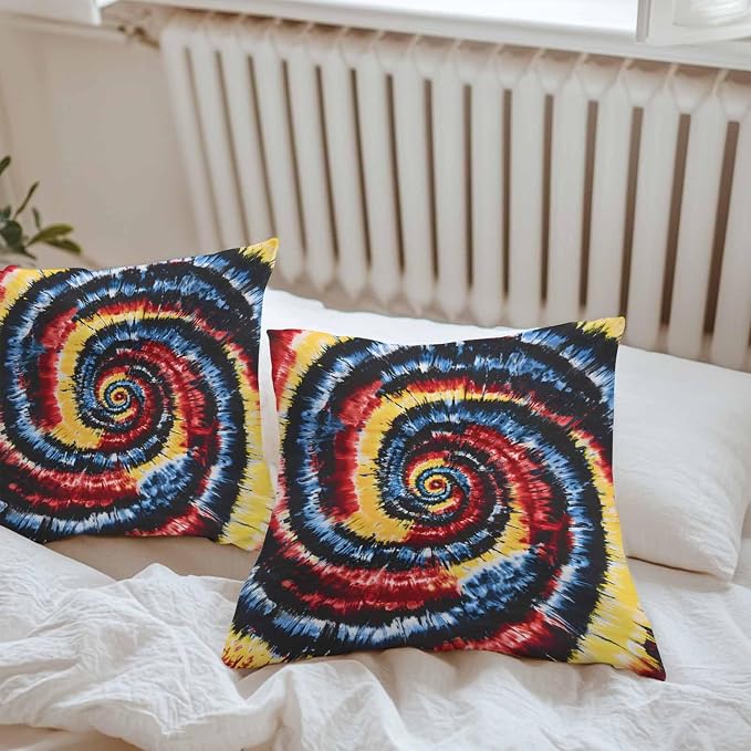 Vandarllin Outdoor Throw Pillows Covers 20x20 inch Set of 2 Waterproof Yellow Red Tie-Dye Art Decorative Zippered Cushion Covers for Patio Furniture, Abstract Boho Tribe Lumbar Pillowcases
