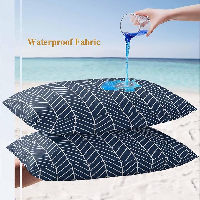 Outdoor Waterproof Throw Pillow Covers Set of 2 Navy Blue Chevron Stripes Lumbar Pillowcases 20x12 Inches Modern Geometric Texture Decorative Pillows Cushion Case Patio Pillows for Couch Bed Chair