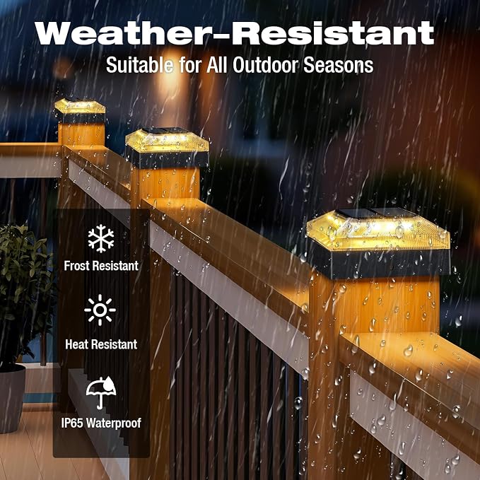 4x4 Solar Post Cap Lights Outdoor 12 Pack, 3 Color Modes/Dusk to Dawn/IP65 Waterproof, Fits 4x4 Vinyl/PVC Wood Posts Top, Black LED Fence Topper Light for Deck, Backyard