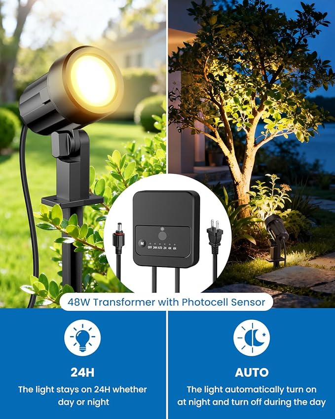ZZXX All-in-One Low Voltage Landscape Lighting Kit, 8-Pack LED Landscape Lights with Transformer 65FT Wire and Connectors, 2700K Waterproof Landscape Spot Lights for Garden Yard House Tree