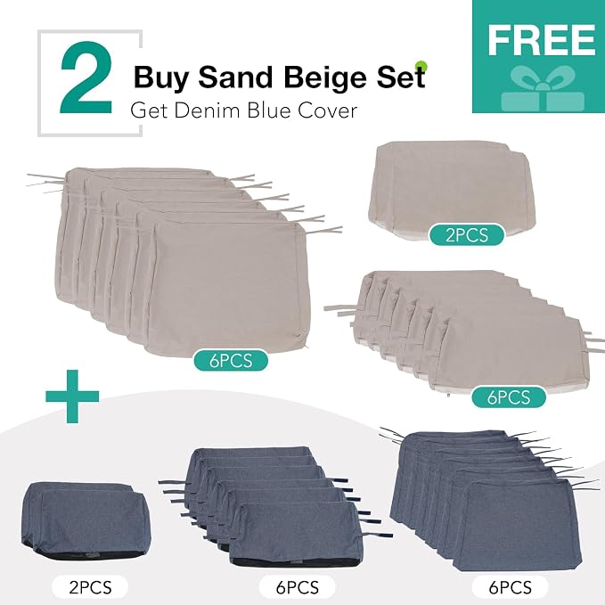 Patiorama 7 Piece Wicker Patio Furniture Set, Metal-Colored PE Rattan Outdoor Conversation Set Sectional Sofa with Water Resistant Cushion and Glass Table, Outdoor Couch, Porch, Backyard-Sand Beige
