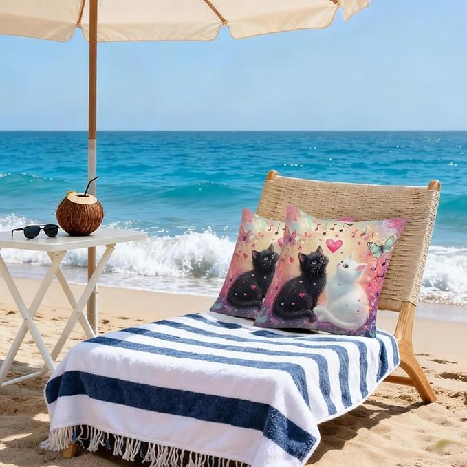 20x20 Inch Outdoor Pillow Covers Set of 2 Waterproof Throw Pillow Covers Decorative Couch Cushion Covers Cats Music Notes Square Pillowcases Protectors for Patio Garden Sofa