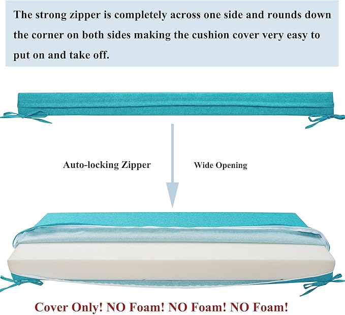 FUNHOME Outdoor Bench Cushion Covers,54" x 18" x 3", No Insert! Patio Bench Cushion Covers for Outdoor Furniture,Water Resistant Patio Loveseat Cushion Covers 1 Pack, Aqua Blue(Covers ONLY)