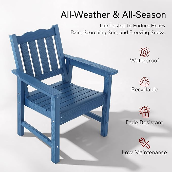 Stoog 3-Piece All-Weather Garden Chairs Set of 2 with Table, Patio Furniture Sets, Include 2 Garden Chairs and 1 Side Table, for Porch, Backyard, Lawn & Dining, Blue
