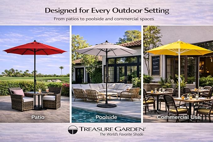 Treasure Garden 7.5ft Patio Umbrella – Outdoor Market Umbrella – Push Button Tilt – Bronze Aluminum Frame (O’bravia, Taupe)