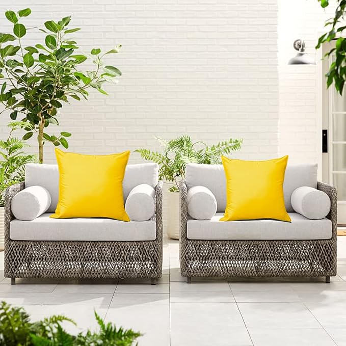 Set of 4 Yellow Outdoor Pillow Covers, Waterproof Square Pillowcases Modern Cushion Cases for Patio Couch Bench, Bright Yellow Outdoor Water-Resistant Throw Pillow Cases,18 x 18 Inch