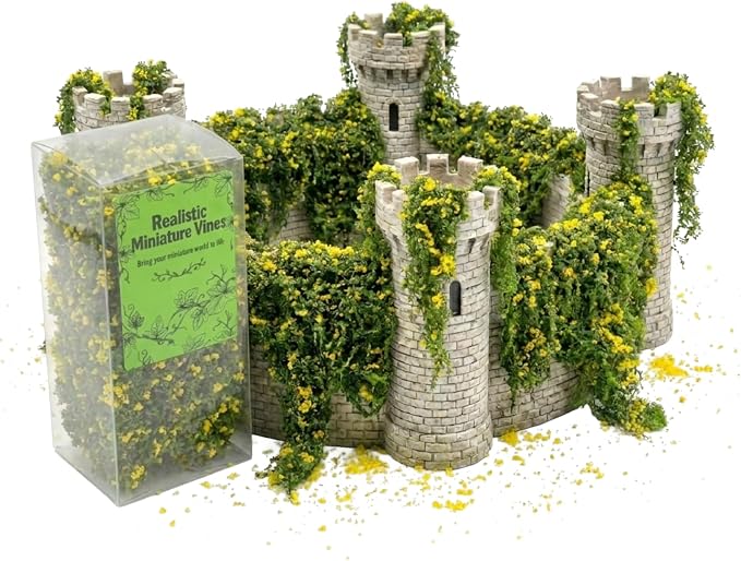 Realistic Miniature Vines - Hanging Moss Scenery for Diorama Supplies & Model Building - Mini Miniature Plants for Rainforest, Dollhouse, Fairy Gardens, Crafts DIY, Tabletop Wargaming (Yellow)