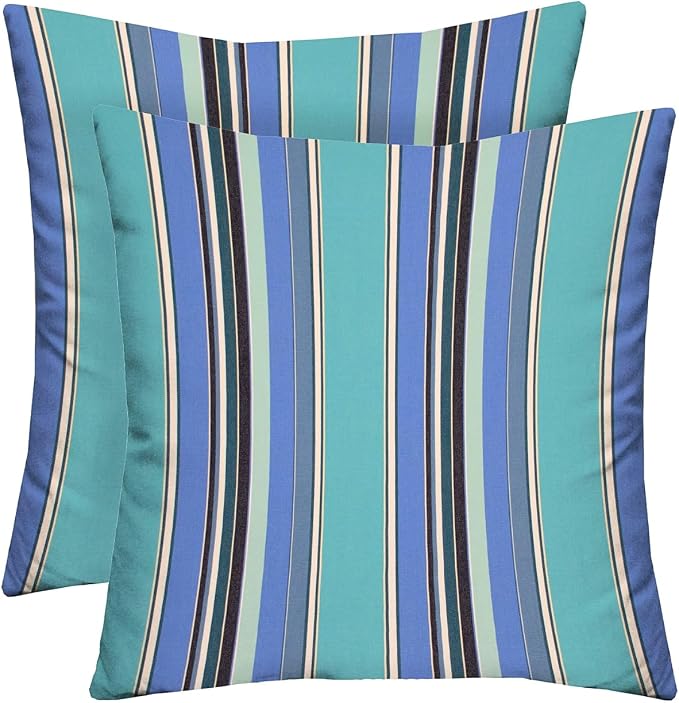 RSH DECOR Square Throw Pillows Set of 2, 17x17 Inch Decorative Pillows for Couch, Water-Resistant Patio Furniture Pillows, All-Weather Spun Fabric, Dolce Oasis - Made in USA