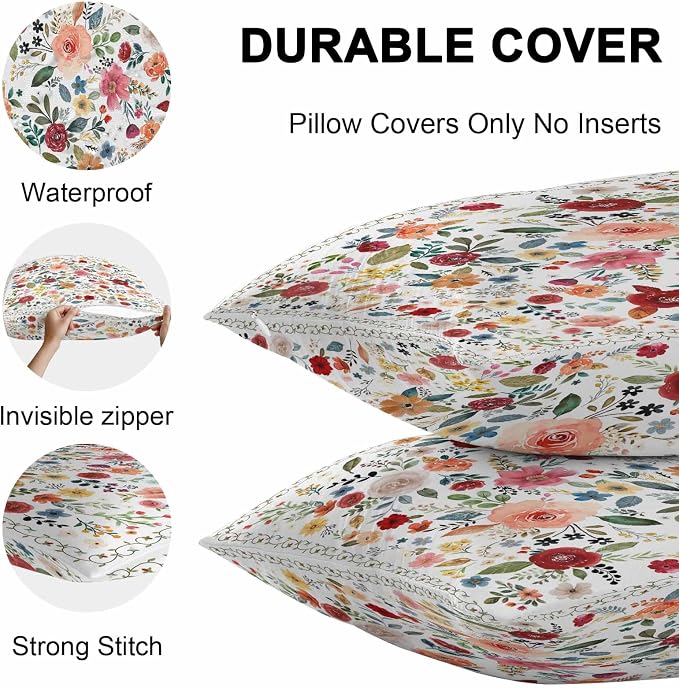 Vandarllin Outdoor Throw Pillows Covers 24x24 inch Set of 2 Waterproof Cream Floral Decorative Zippered Cushion Covers for Patio Furniture, Farmhouse Vintage Flower Lumbar Pillowcases