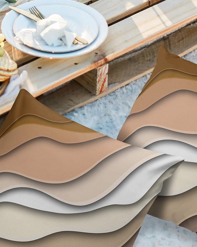 Ombre Abstract Geometry Gradient Brown and Grayish White Outdoor Waterproof Throw Pillow Covers 16 x 16 Inch Set of 2, Decorative Square Cushion Cases for Patio Furniture Couch Porch Garden