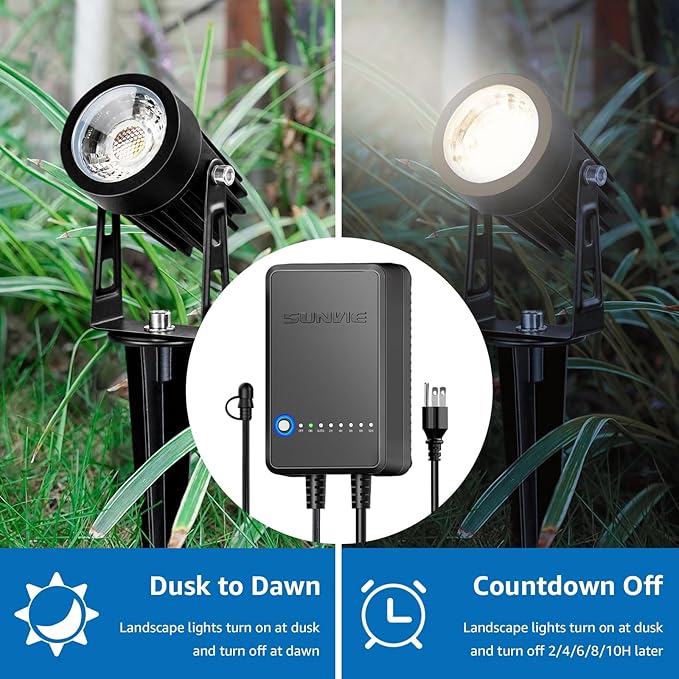 SUNVIE All-in-One Low Voltage Landscape Lighting Kit, Dusk to Dawn, 8 PCS | 3000K LED Low Voltage Landscape Lights, IP65 Waterproof, 3W Aluminum Landscape Spotlights for Yard Garden Tree House
