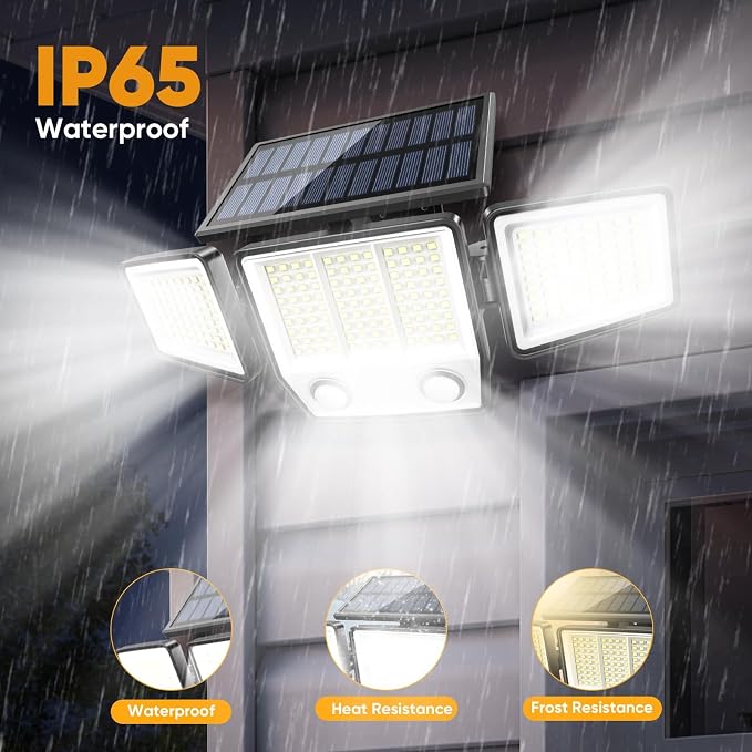 MDCMDCM Solar Motion Sensor Outdoor Lights Waterproof - 3000LM 3 Modes Security Lights Outdoor 270° Illumination IP65 LED Solar Flood Wall Light for Garden Yard Patio Pathway (with ‎Remote Control,2)