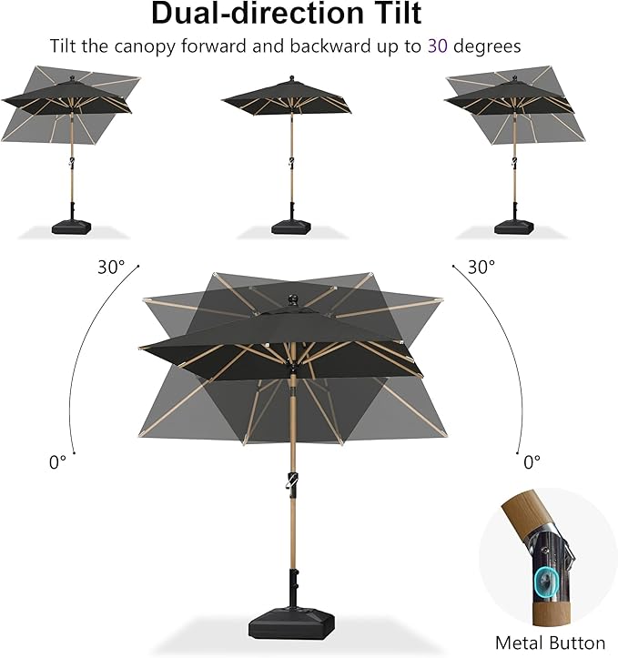 PURPLE LEAF 8' x 8' Square Outdoor Umbrella with Base Outdoor Table Umbrella Aluminum Patio Umbrella with Push Button Tilt & Crank and 8 Ribs Market Umbrella for Pool Backyard Beach, Black