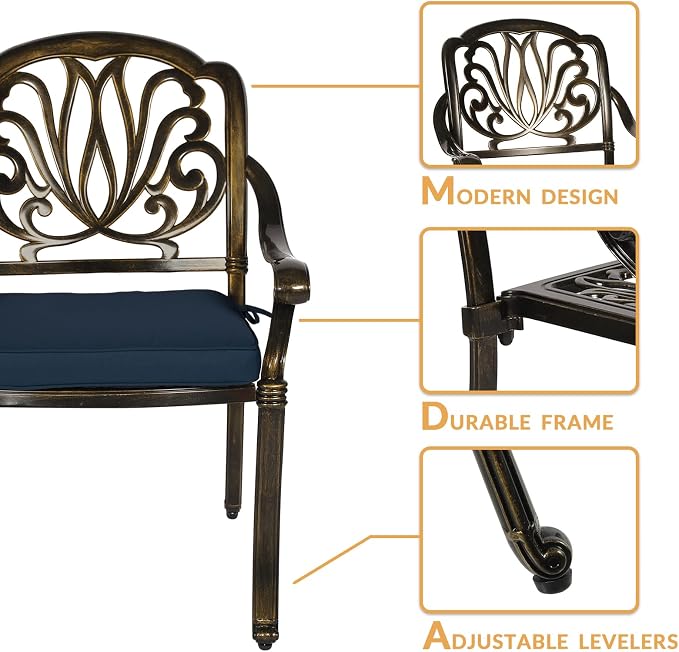 9-Piece Patio Dining Set, Outdoor Patio Table and Chair Set of 84” Oval Cast Aluminum Dining Table with Umbrella Hole and 8 Outdoor Dining Cushion Chairs, Patio Funiture Set for Garden, Navy
