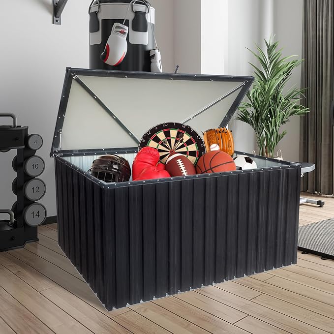 215 Gallon Outdoor Storage Box,Waterproof Lockable Mental Deck Box for Patio Furniture Cushions Garden Tools