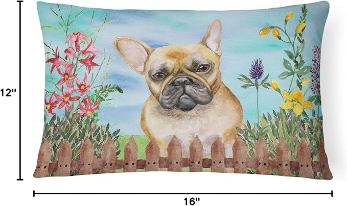 Caroline's Treasures CK1250PW1216 French Bulldog Spring Canvas Fabric Decorative Pillow Machine Washable, Indoor Outdoor Decorative Pillow for Couch, Bed or Patio, 12HX16W