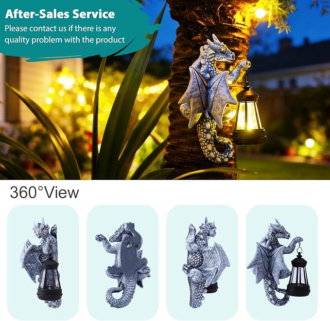 Goodeco Dragon Tree Hugger Solar Lantern Garden Statue - 9.3 Inch Resin Dragon Decor for Outdoor, Perfect Garden Gift & Yard Decor