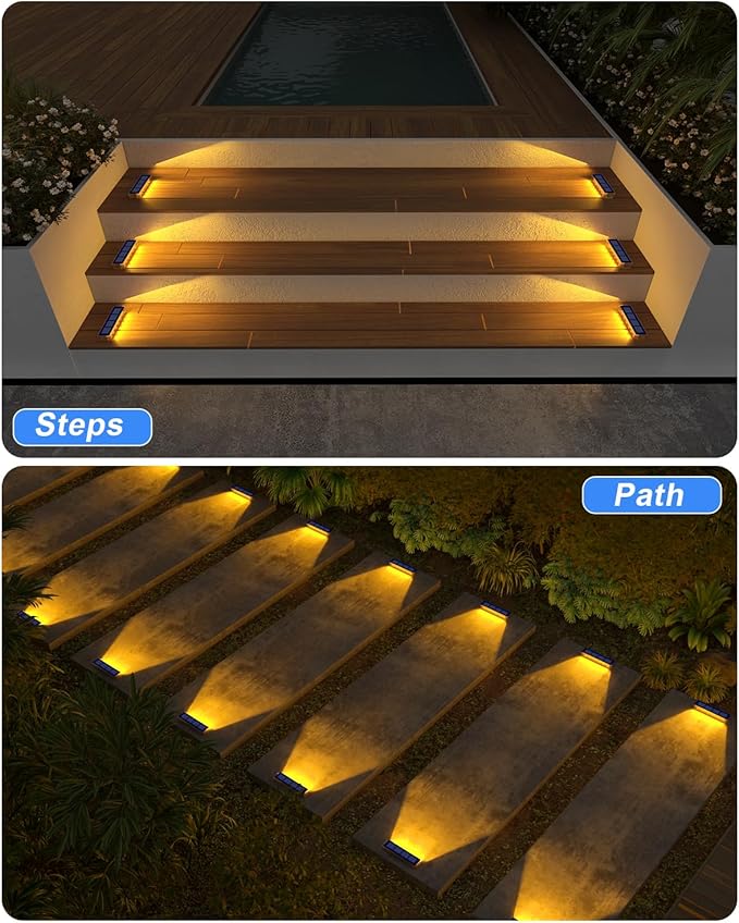 DetarZinLED Solar Step Lights for Outside,6 Pack Solar Stair Lights Outdoor Waterproof,Warm White Deck Light Solar Powered Waterproof for Steps,Stairs,Walkway,Sidewalk,Patio,Pathway