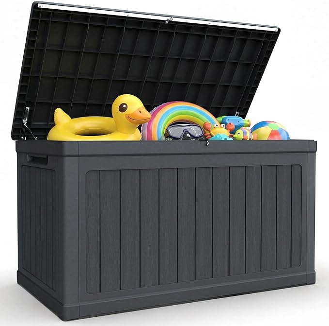 270 Gallon Deck Box, Resin Outdoor Indoor Waterproof Storage Box, Lockable Storage Box With Handle for Patio Furnitures - Garden Tools - Swimming Pool Tools UV - Resistant (Black)