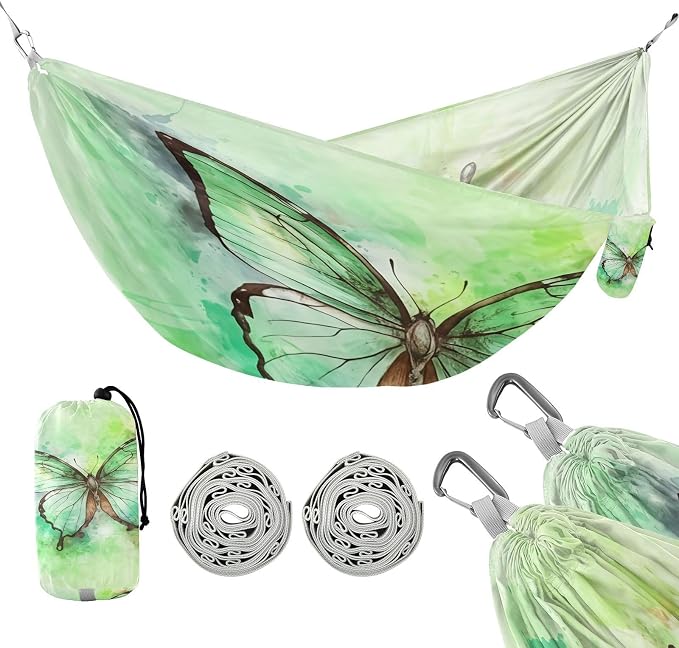 Hammocks for Outside Green Butterfly Camping Hammock Portable Hammocks with Tree Straps and Carry Bag Camping Accessories for Hiking Beach Outdoor