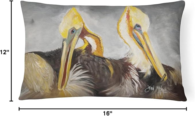 Caroline's Treasures JMK1025PW1216 Pelicans Preening Canvas Fabric Decorative Pillow Machine Washable, Indoor Outdoor Decorative Pillow for Couch, Bed or Patio, 12HX16W