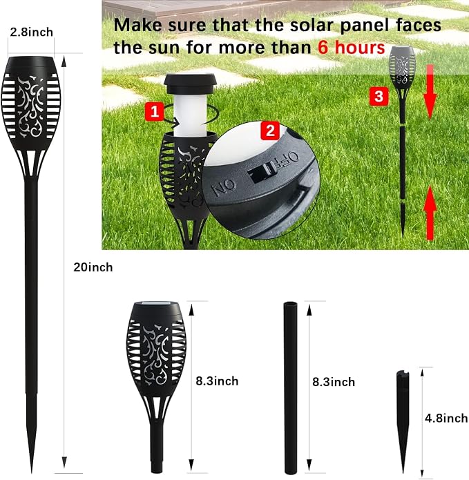 Solar Torch Lights Outdoor Flickering Flame for Halloween Decorations | Upgraded 10 Pack Flame Halloween Solar Lights Outdoor for Garden Decor, Tiki Torches for Outside Yard Patio Pathway Decor