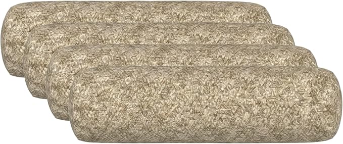 RSH DECOR: Sunbrella Neck Roll Pillows Set of 4 | 24” x 8” | Outdoor Bolster for Patio, Deck, Porch, or Poolside Chairs | Fade & Water-Resistant | Made in USA (Berber Cafe)