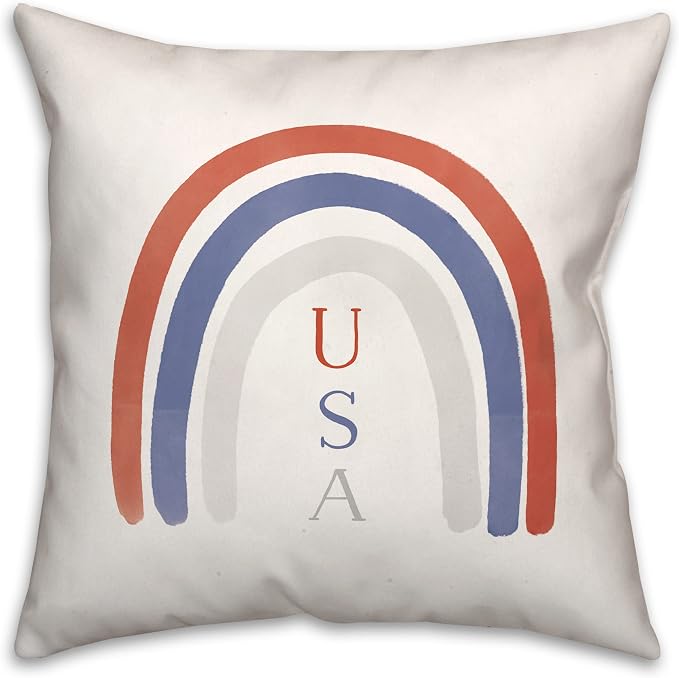 Patriotic USA Rainbow Indoor/Outdoor Pillow | Decorative Pillows for Living Room Couch Bed Sofa Patio, Fluffy Soft Cushion | Water Resistant Multi, 18x18