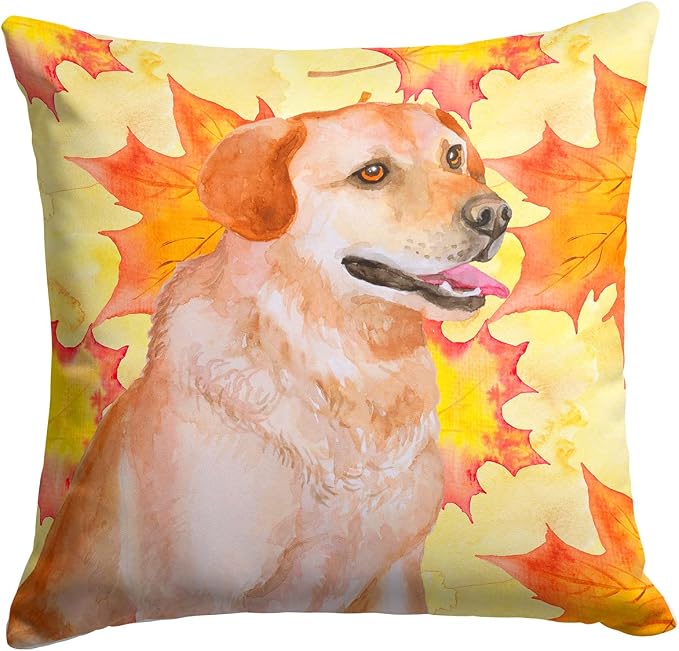 Caroline's Treasures BB9975PW1414 Labrador Retriever Fall Fabric Decorative Pillow, Yellow Machine Washable, Indoor Outdoor Decorative Pillow for Couch, Bed or Patio, 14Hx14W