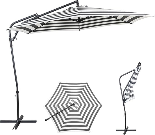 10FT Offset Patio Umbrella, Cantilever Hanging Umbrella with Infinite Tilt, Fade-Resistant Water-Repellent Canopy & Cross Base for Yard, Garden & Deck