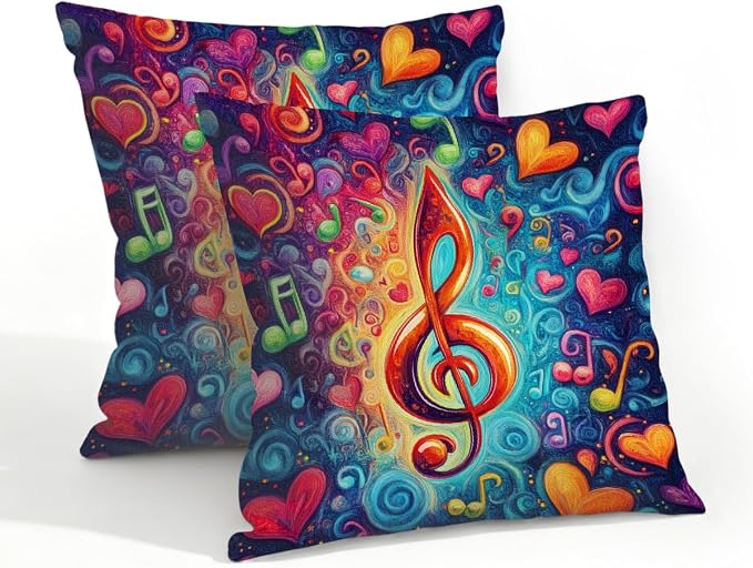 20x20 Inch Outdoor Pillow Covers Set of 2 Waterproof Throw Pillow Covers Decorative Couch Cushion Covers Music Note Hearts Neon Square Pillowcases Protectors for Patio Garden Sofa